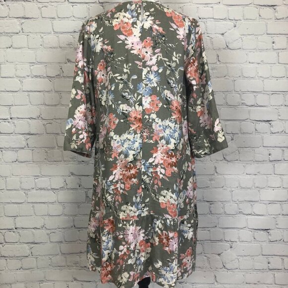 J Jill Love Linen Floral Dress Petite Size PM 100% Linen Green Pockets - Picture 3 of 10